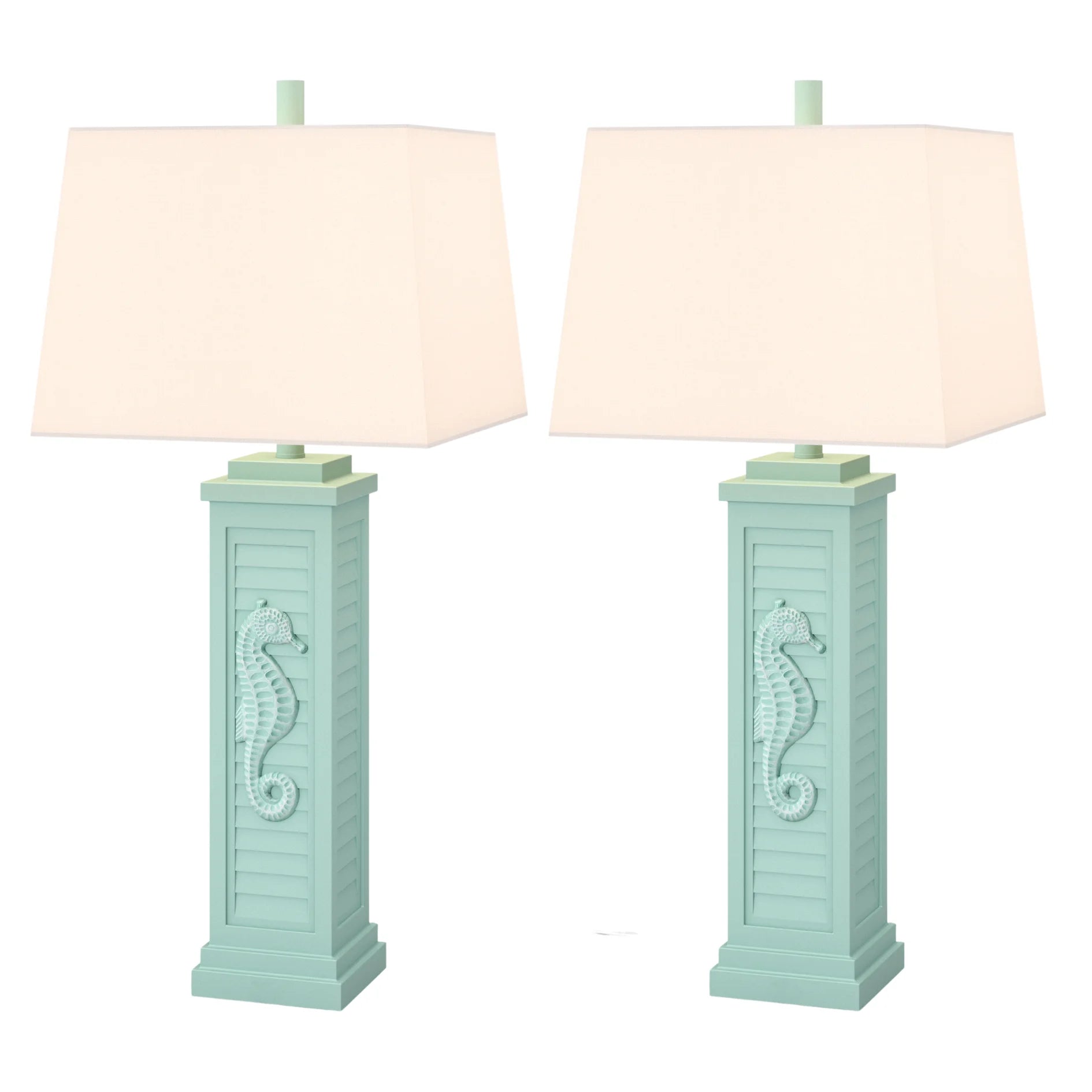 HMS Set of Two 32" Turquoise Seahorse Shutter USB Table Lamps with White Shade - Metromarketstore