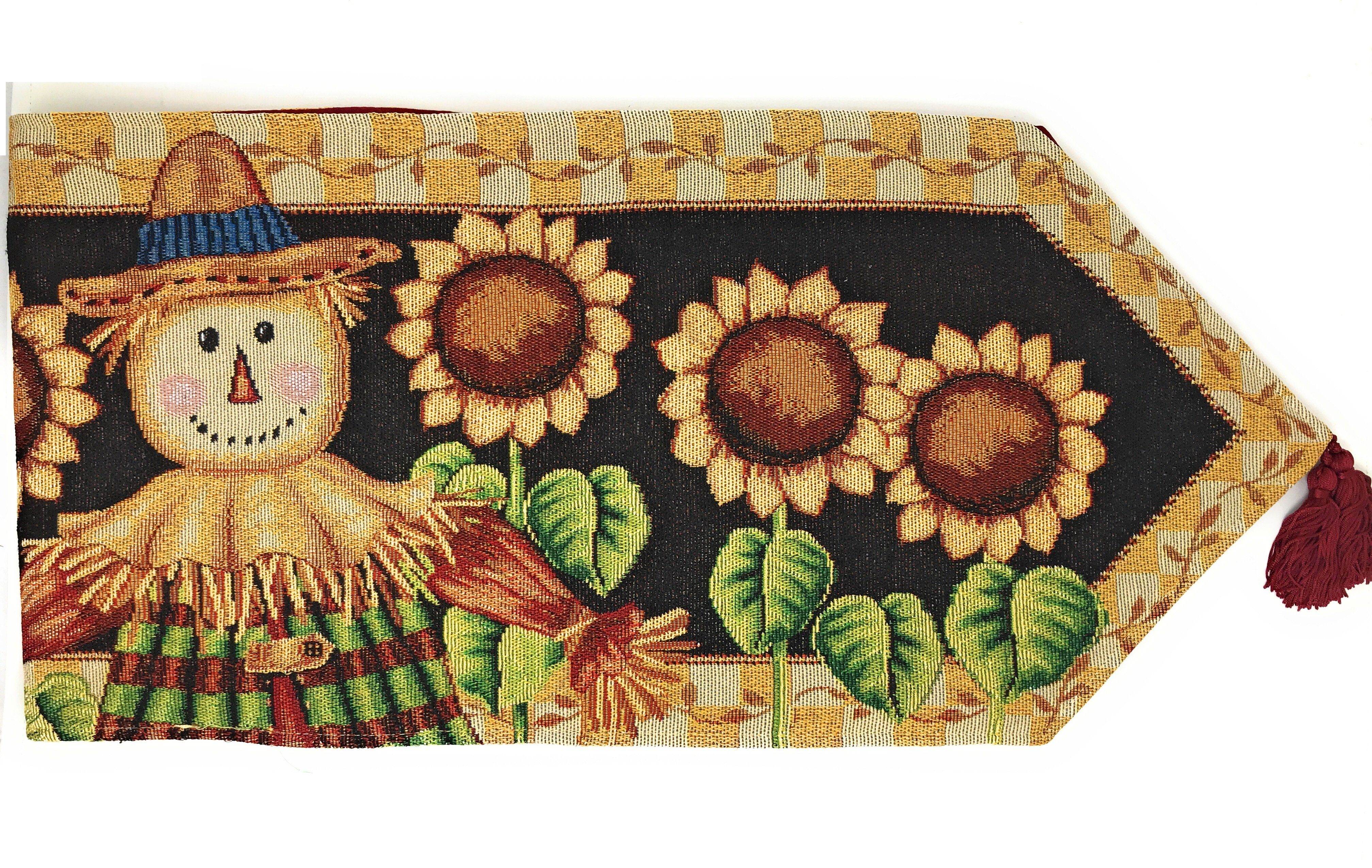 Tache Sunflower Field Scarecrow Autumn Harvest Woven Tapestry Table Runners - Metromarketstore