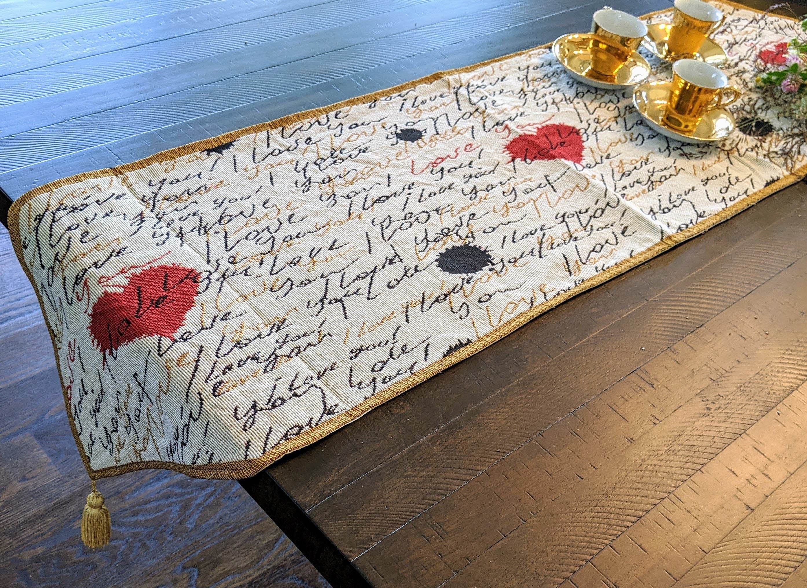 Tache Romantic I Love You Valentine’s Beige Woven Tapestry Table Runner - Metromarketstore