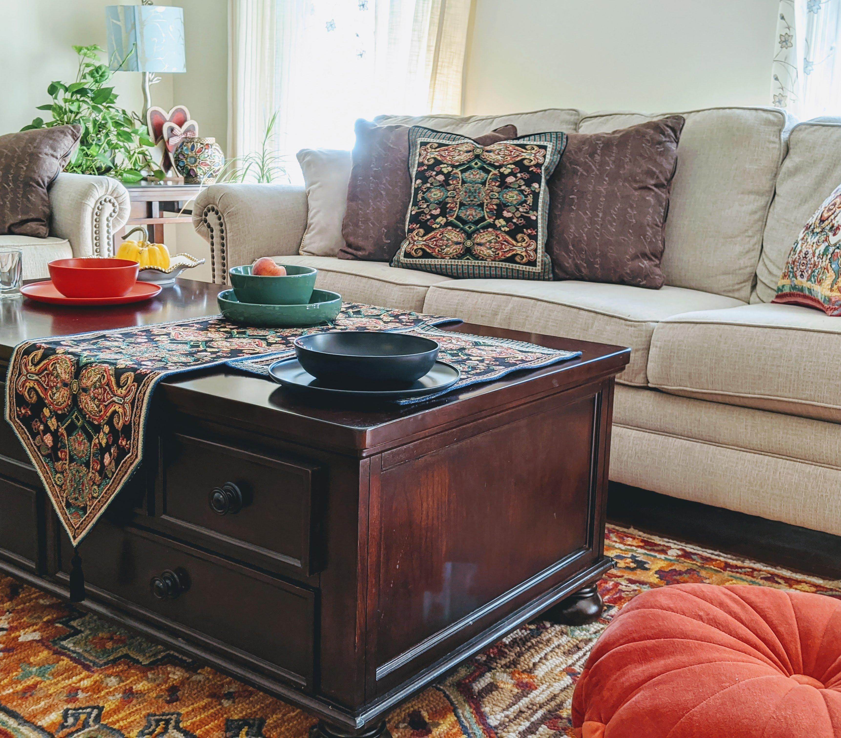 Tache Elegant Black Ornate Paisley Woven Tapestry Table Runner (18192)-3