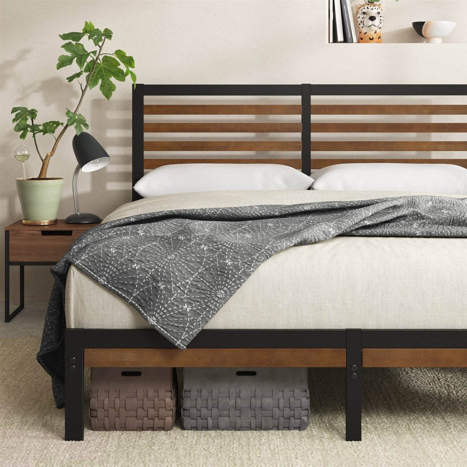 King Size Eco Friendly Bamboo Metal Platform Bed Frame - Metromarketstore