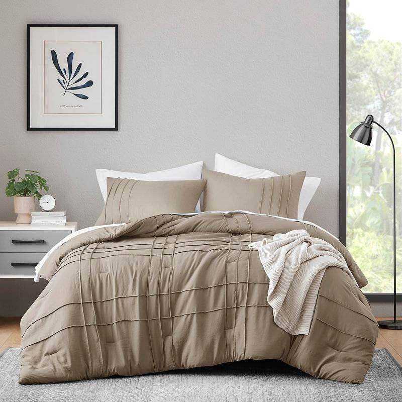 Twin/Twin XL Microfiber Pleated Soft Lightweight Comforter Set Tan Khaki - Metromarketstore