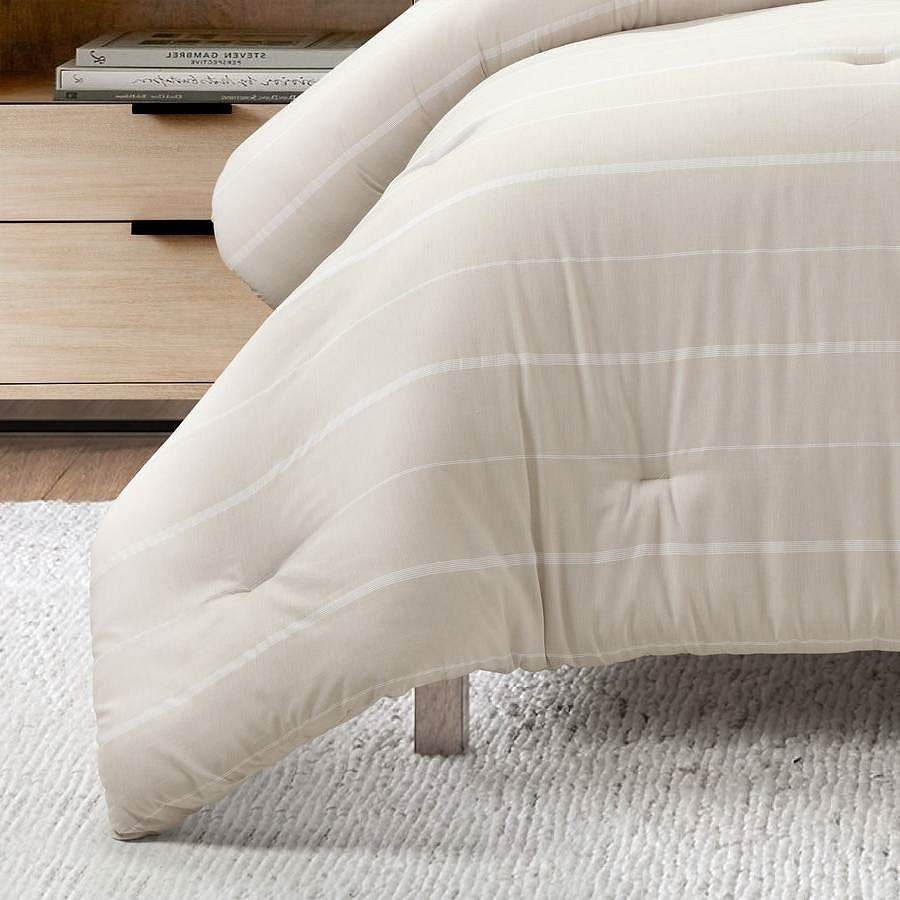 King/California King Beige Off-White Stripe Lightweight 3-Piece Comforter Set - Metromarketstore