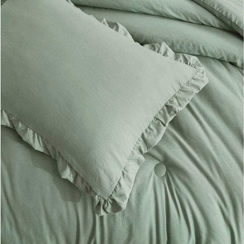Oversized King Sage Microfiber 3-Piece Comforter Set with Ruffled Edge Trim - Metromarketstore