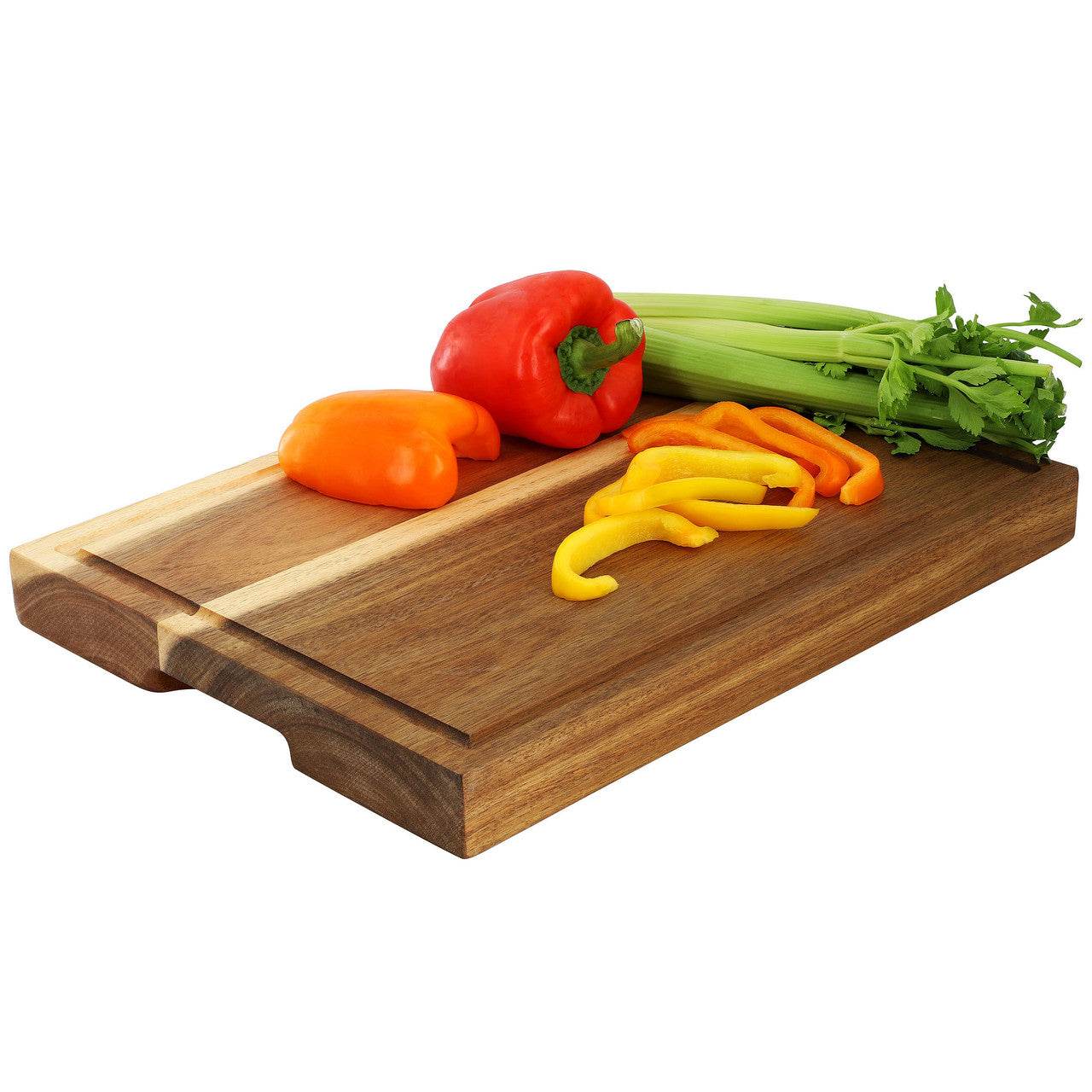 MegaChef 15.5 x 12 Inch Acacia Wood 1.5 Inch Thick Carving and Cutting Serving Butcher Board with J - Metromarketstore