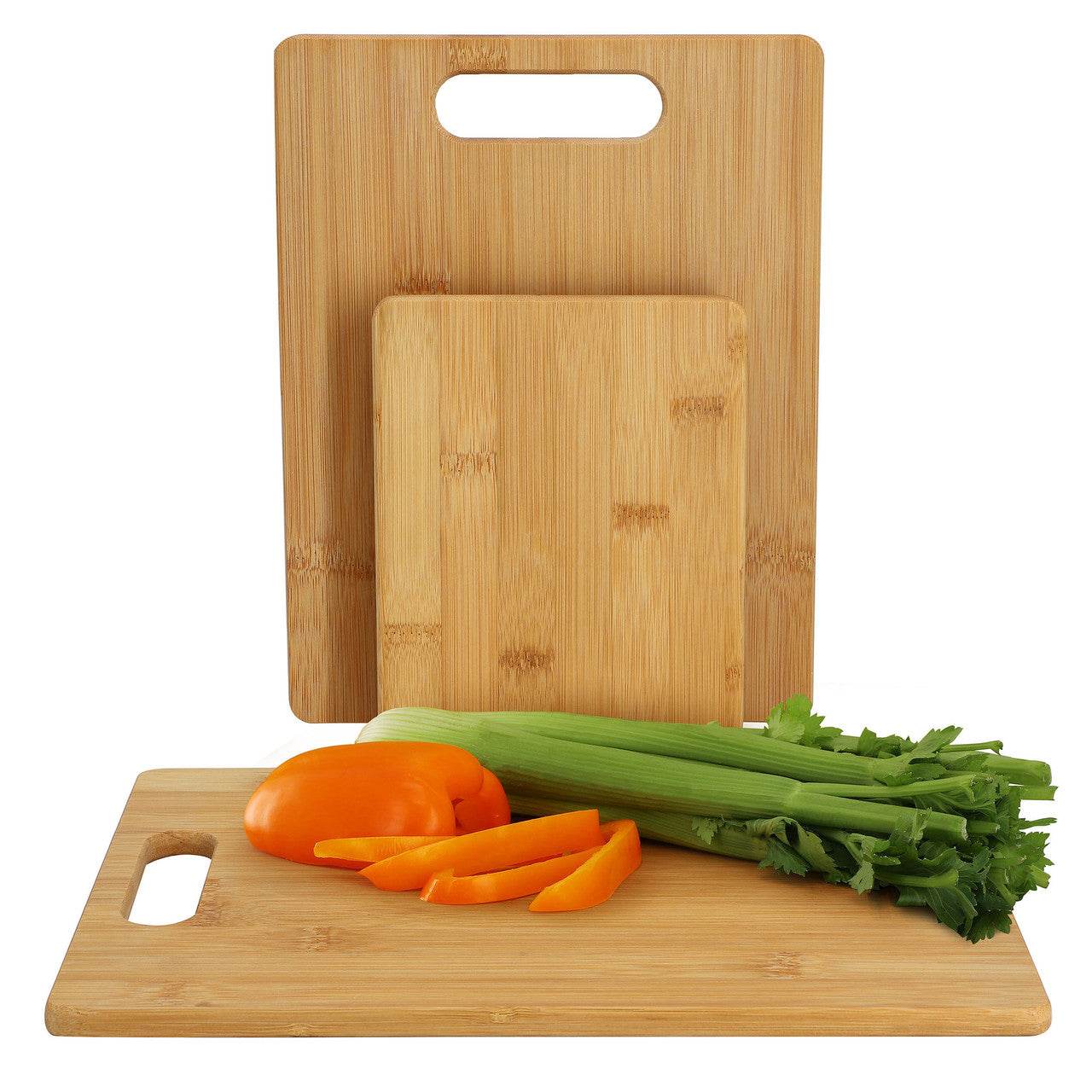 MegaChef 3 Piece 8 Inch, 11 Inch, and 13 Inch Bamboo Wood Cutting Board Set - Metromarketstore