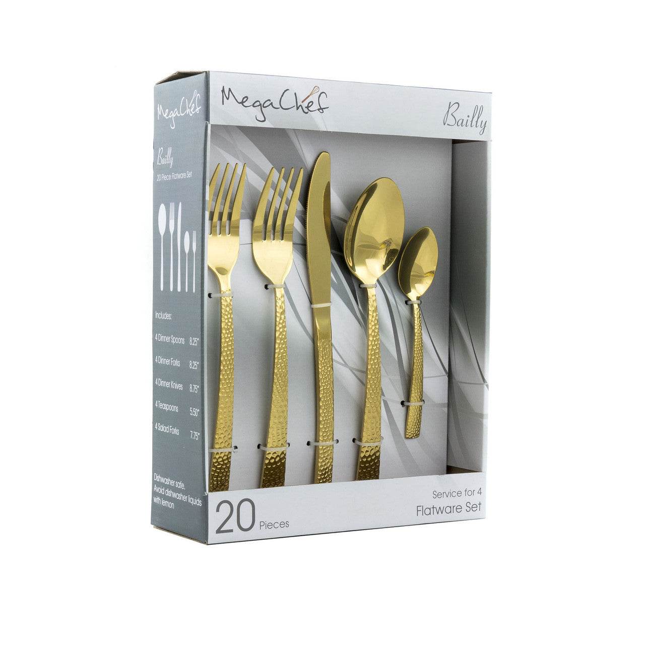 MegaChef Baily 20 Piece Flatware Utensil Set, Stainless Steel Silverware Metal Service for 4 in Gold - Metromarketstore