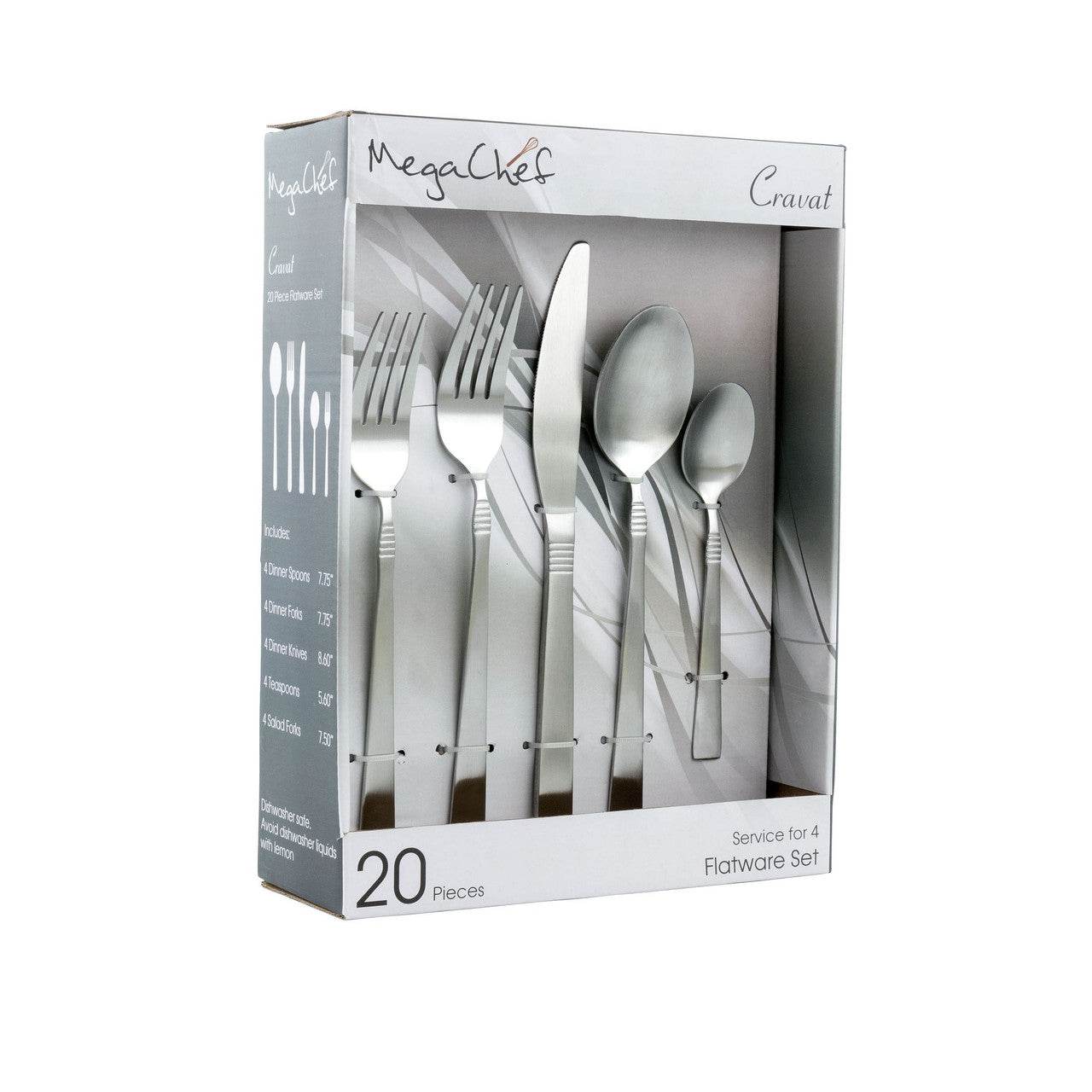 Mega Chef Cravat 20 Piece Flatware Utensil Set, Stainless Steel Silverware Metal Service for 4 in M - Metromarketstore