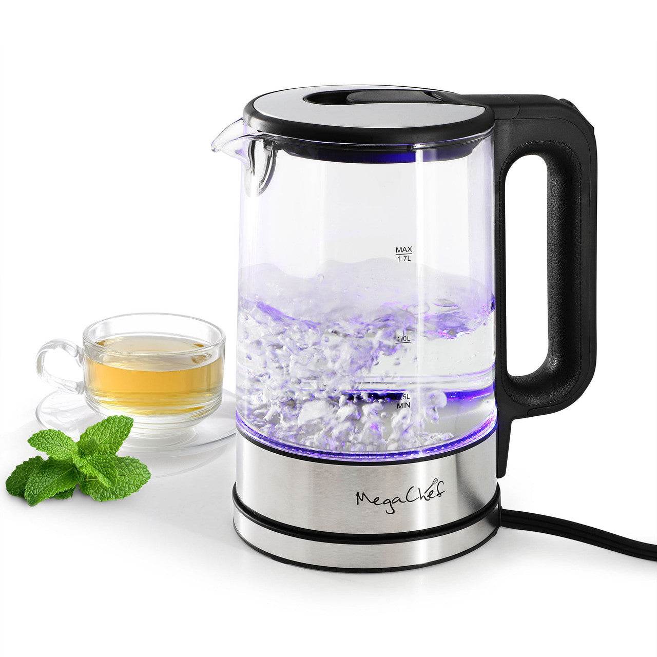 MegaChef 1.8 Quart Glass and Stainless Steel Electric Tea Kettle - Metromarketstore