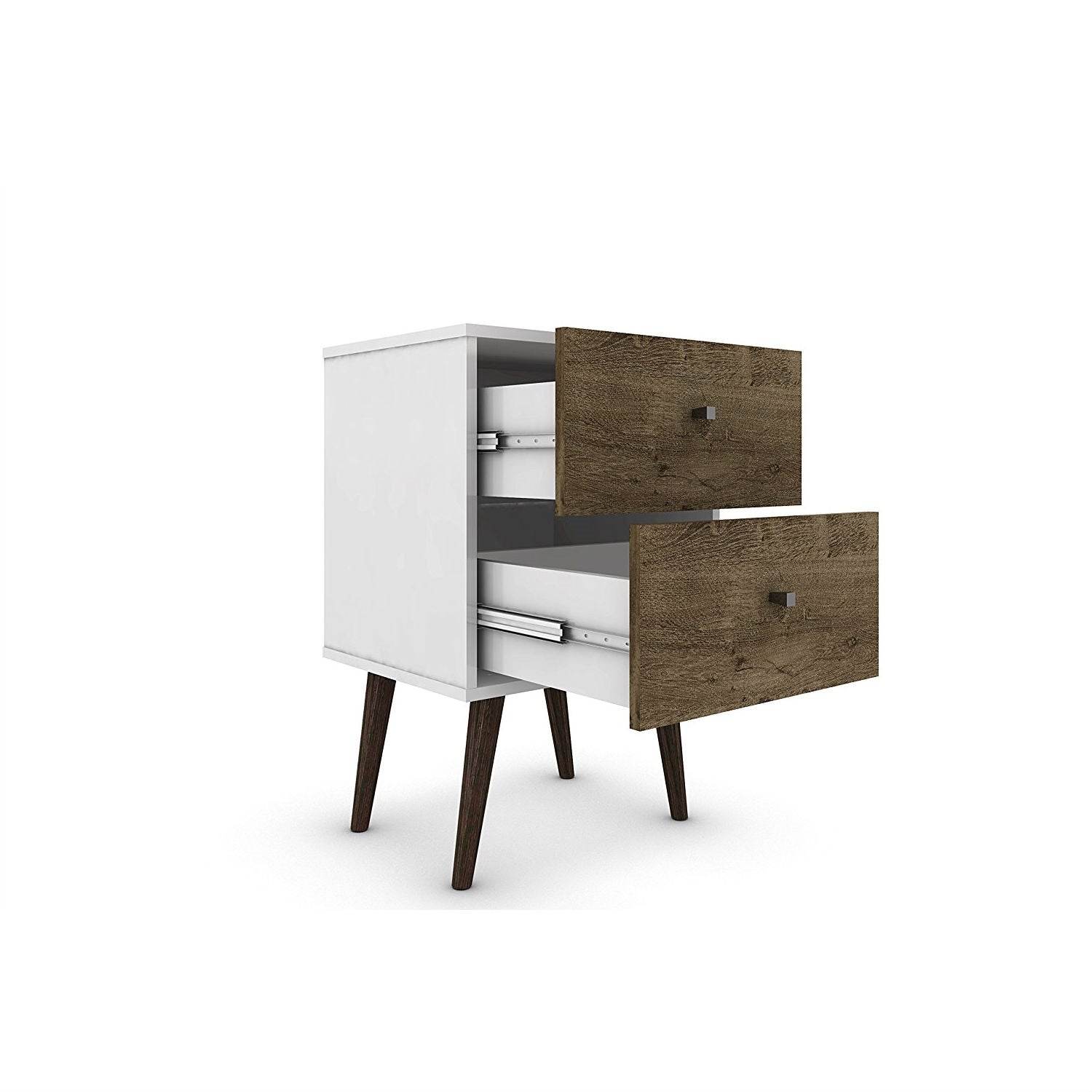 Modern Mid-Century Side Table Nighstand in White and Wood Finish - Metromarketstore