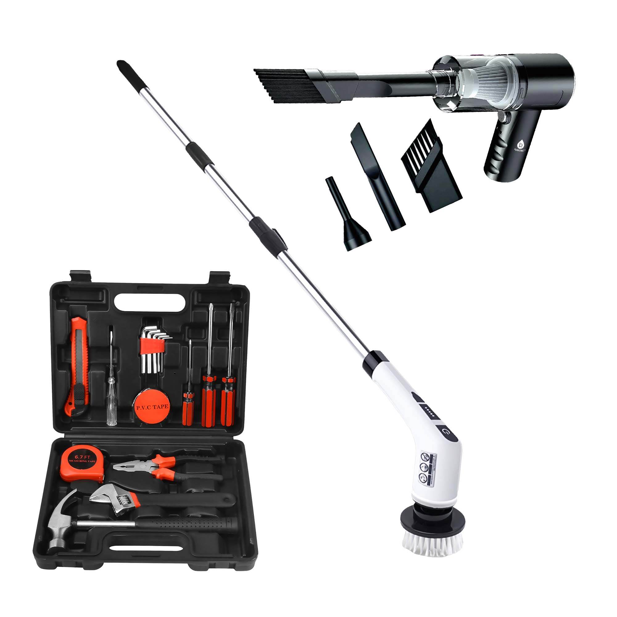 🛠️ Handy Solutions 16-Piece Tool Kit + Cordless Power Scrubber + 2-in-1 Mini Wireless Vacuum & Air Duster Bundle 🌟-0