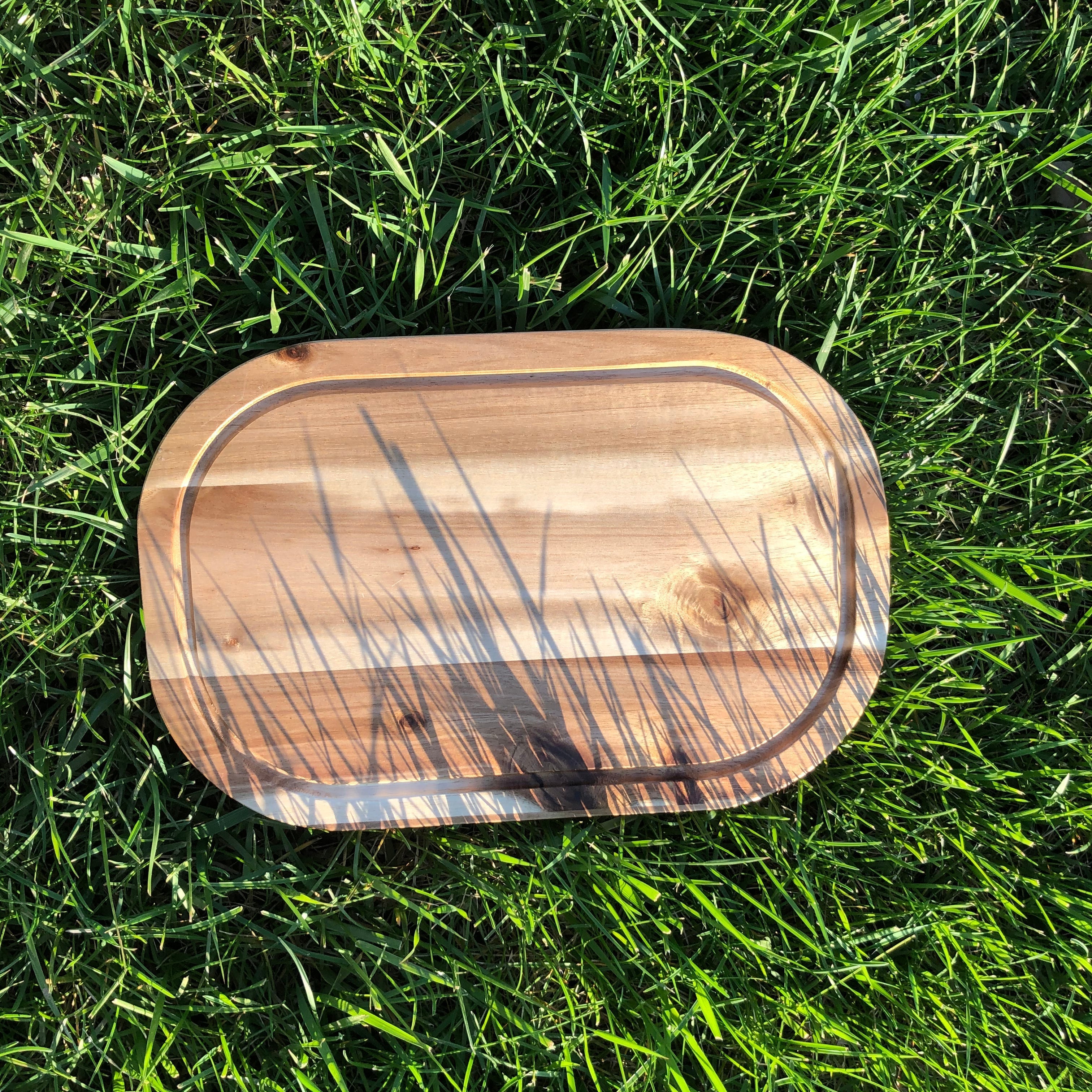 [ Set of 3 ] Zavis Green Acacia Wood Serving Rounded Cutting Board With Juice Groove 12" X 8" | Dishwasher Safe - Metromarketstore