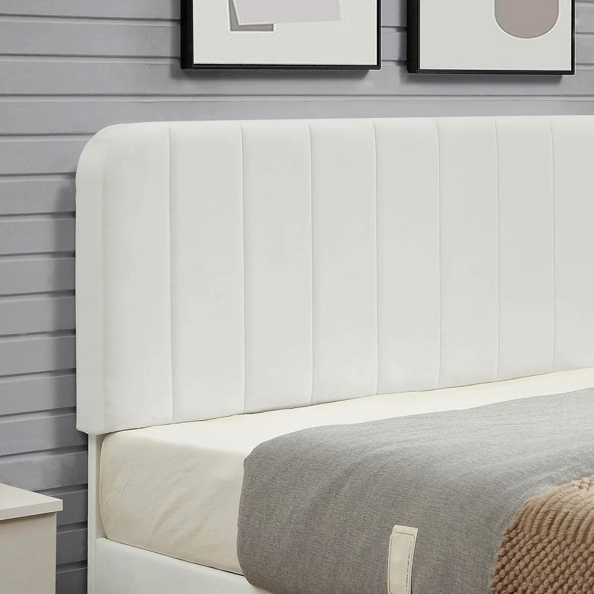 Queen size White Upholstered Platform Bed Frame with Headboard - Metromarketstore
