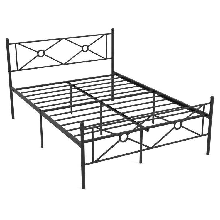 Queen Size Modern Black Metal Headboard & Footboard Platform Bed Frame - Metromarketstore