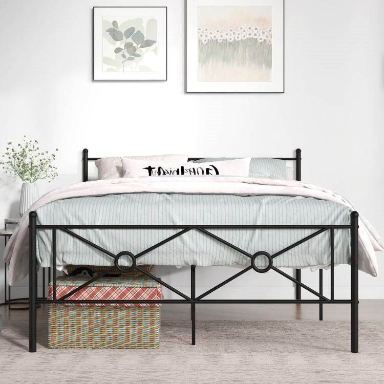 Queen Size Modern Black Metal Headboard & Footboard Platform Bed Frame - Metromarketstore