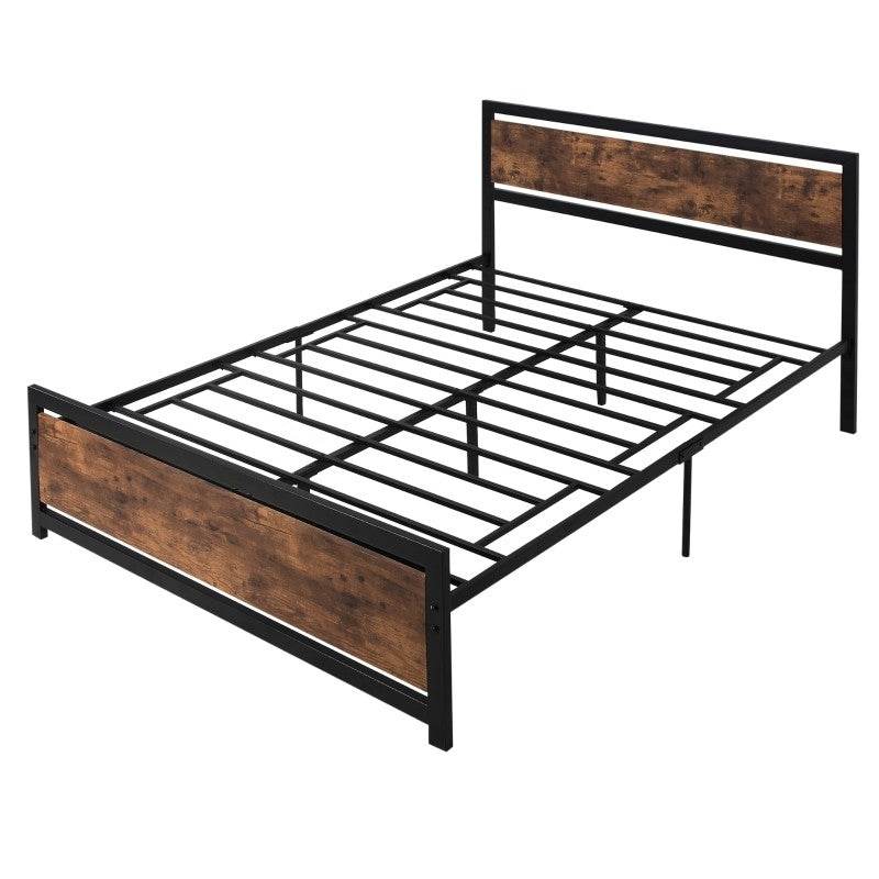 Queen Size FarmHouse Metal Wood Platform Bed Headboard Footboard - Metromarketstore
