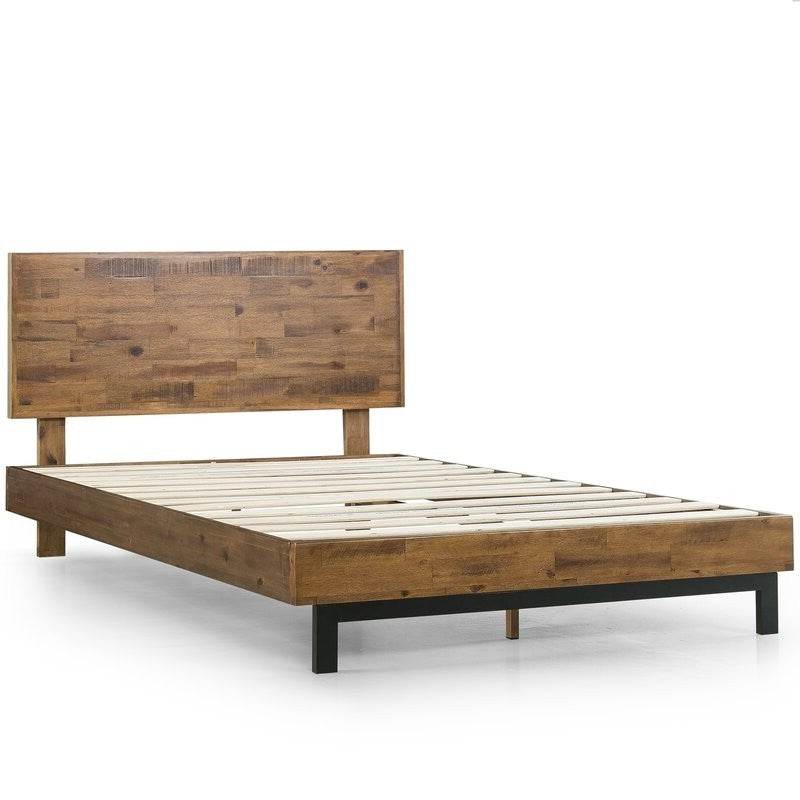 Rustic FarmHome Low Profile Pine Slatted Platform Bed in Queen - Metromarketstore