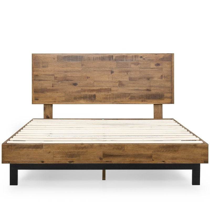 Rustic FarmHome Low Profile Pine Slatted Platform Bed in Queen - Metromarketstore