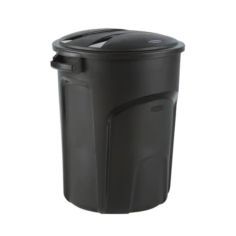 32-Gallon Black Plastic Indoor Outdoor Trash Can with Lid - Made in USA - Metromarketstore