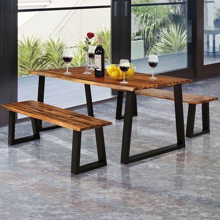 Modern Indoor Outdoor Metal Frame Wood Top Patio or Kitchen Dining Table-1
