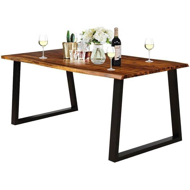 Modern Indoor Outdoor Metal Frame Wood Top Patio or Kitchen Dining Table-2