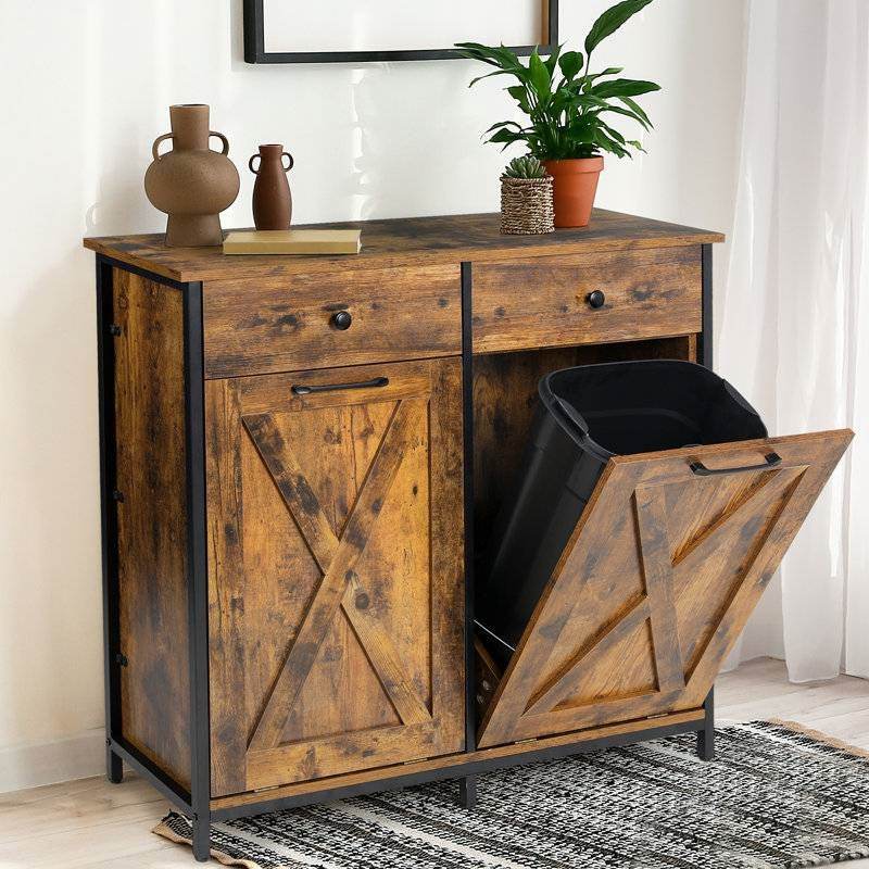 Rustic Multipurpose 2 Drawer / 2 Tilt Out 10gL Kitchen Laundry Trash/Recycle Storage - Metromarketstore