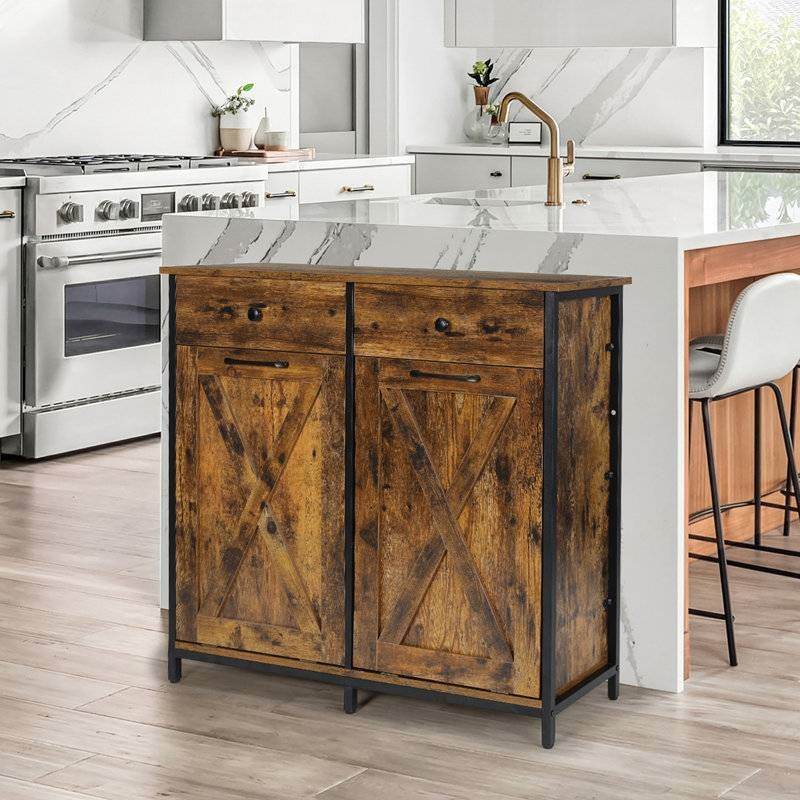 Rustic Multipurpose 2 Drawer / 2 Tilt Out 10gL Kitchen Laundry Trash/Recycle Storage - Metromarketstore