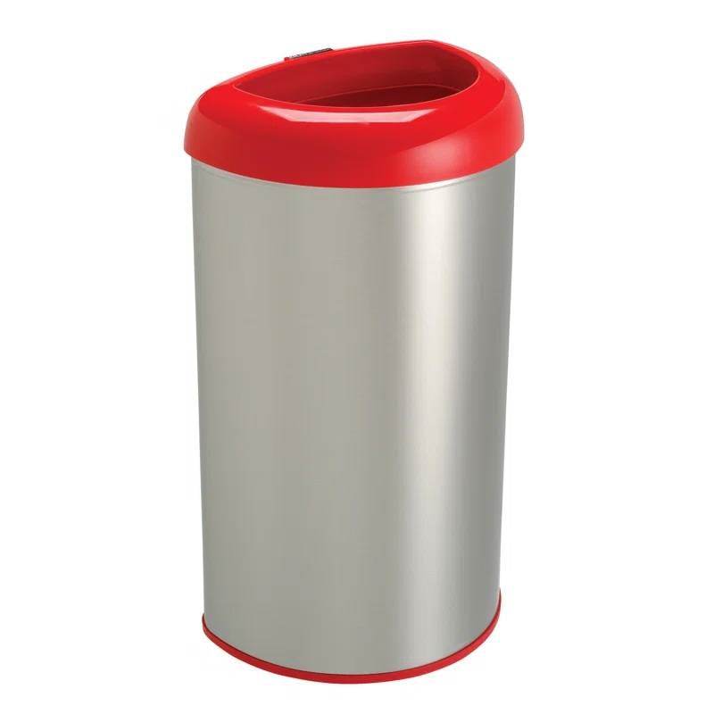 13-Gallon Stainless Steel Trash Can with Red Open Top - Metromarketstore
