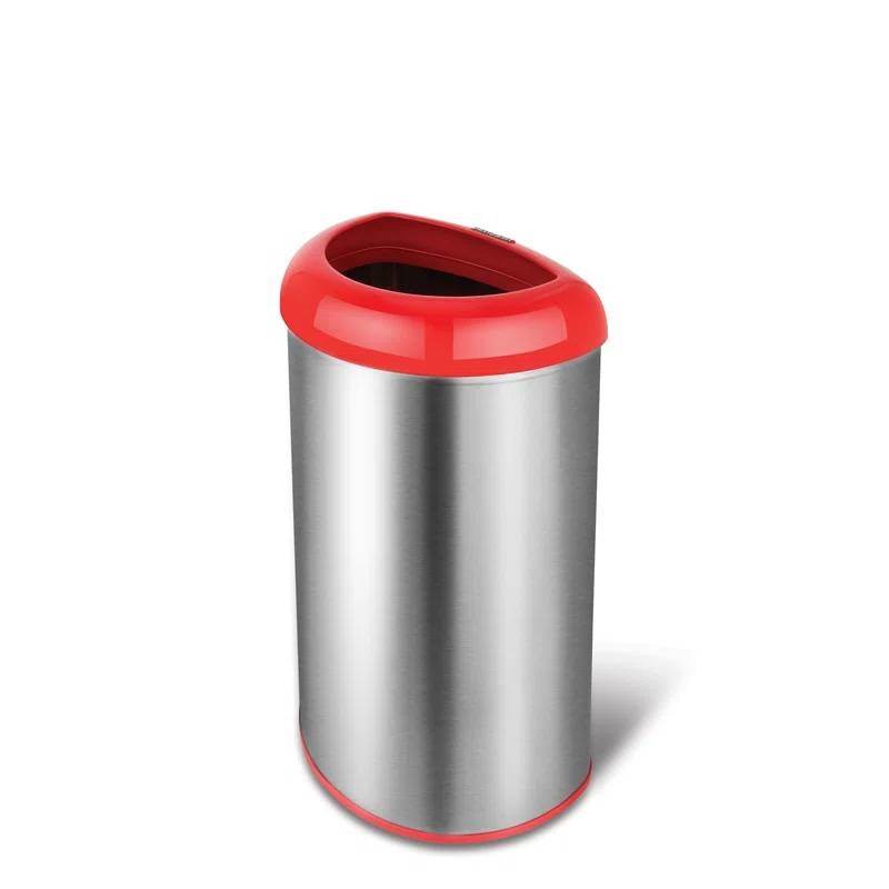 13-Gallon Stainless Steel Trash Can with Red Open Top - Metromarketstore