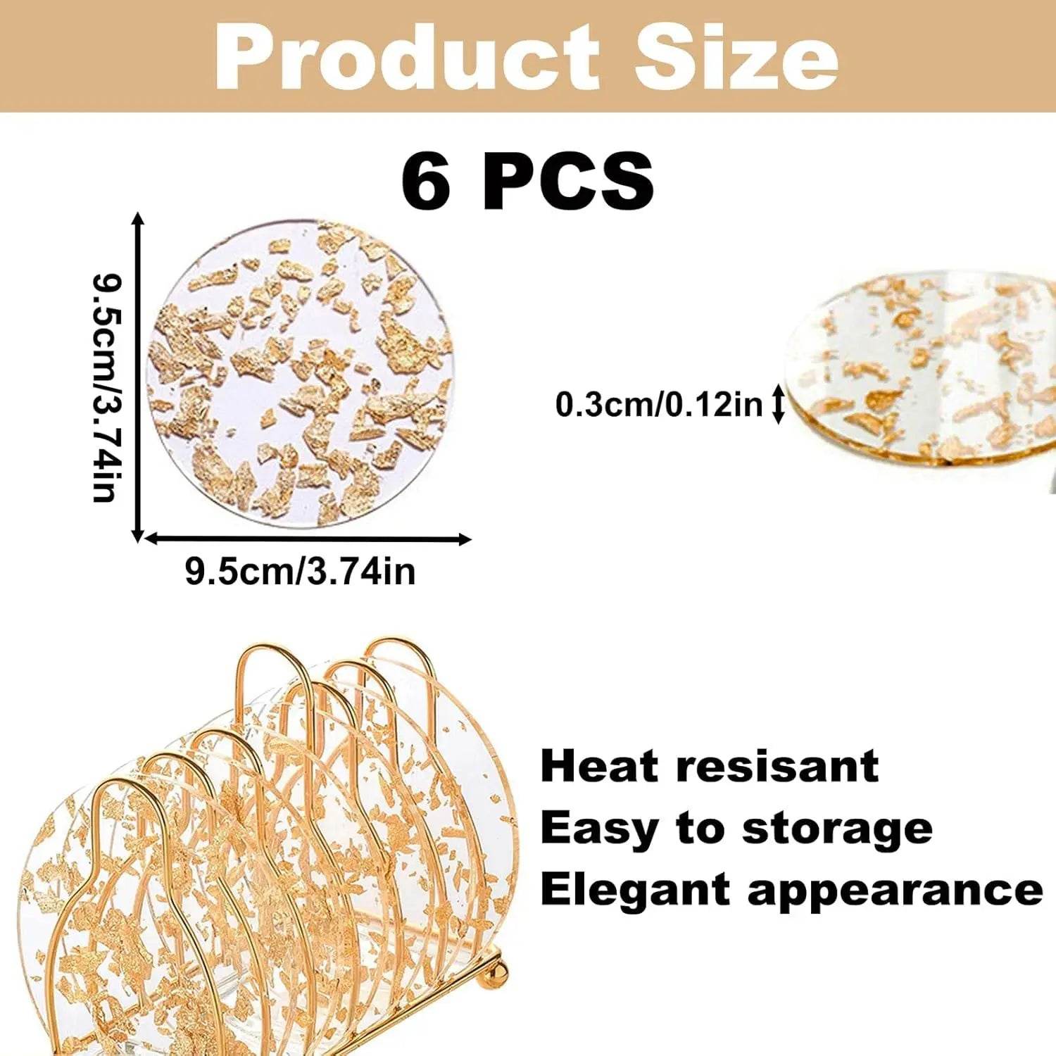 6pcs Coaster Acrylic Gold Leaf Tea Coaster - Metromarketstore