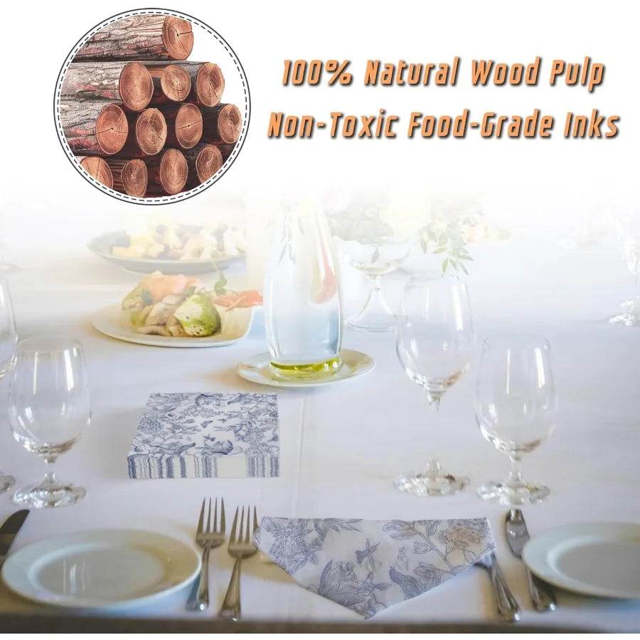 60 Pack Blue Floral Paper napkins Decorative and Disposable - Metromarketstore