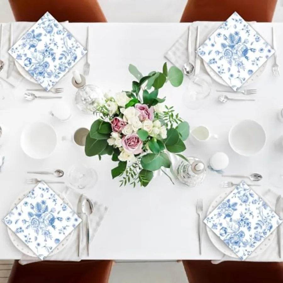 120Pcs Blue Floral napkins - Metromarketstore