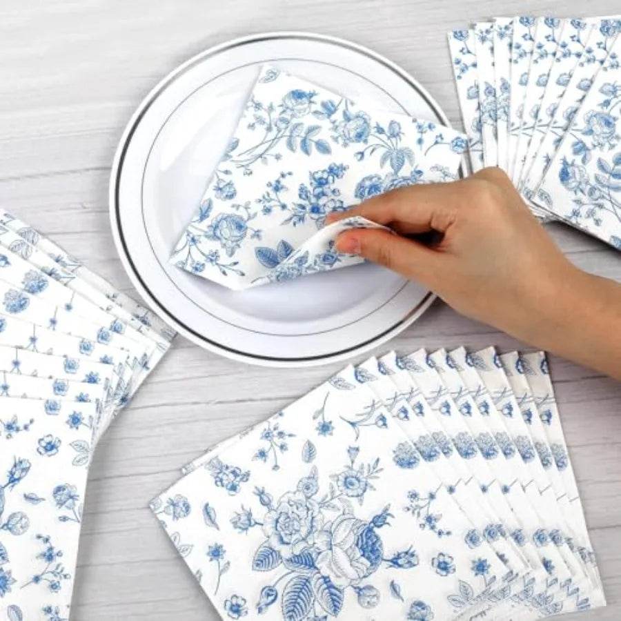 120Pcs Blue Floral napkins - Metromarketstore