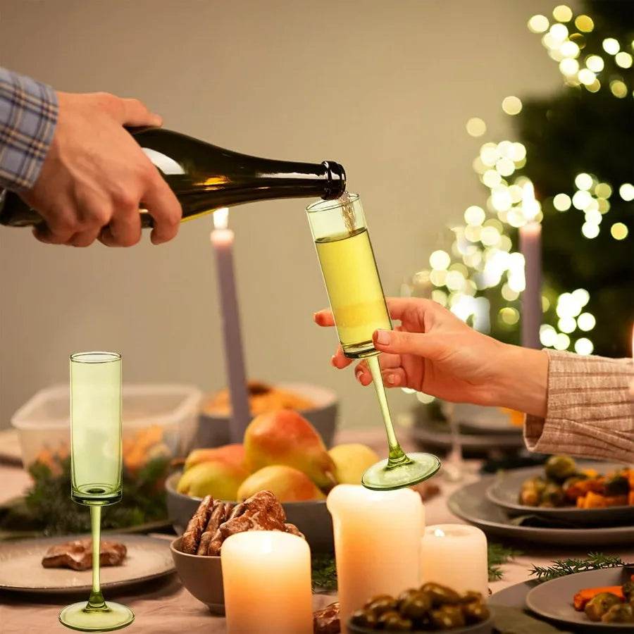 12 Pieces Green Champagne Flutes 6 OZ Straight Sided Wine Glasses Champagne - Metromarketstore