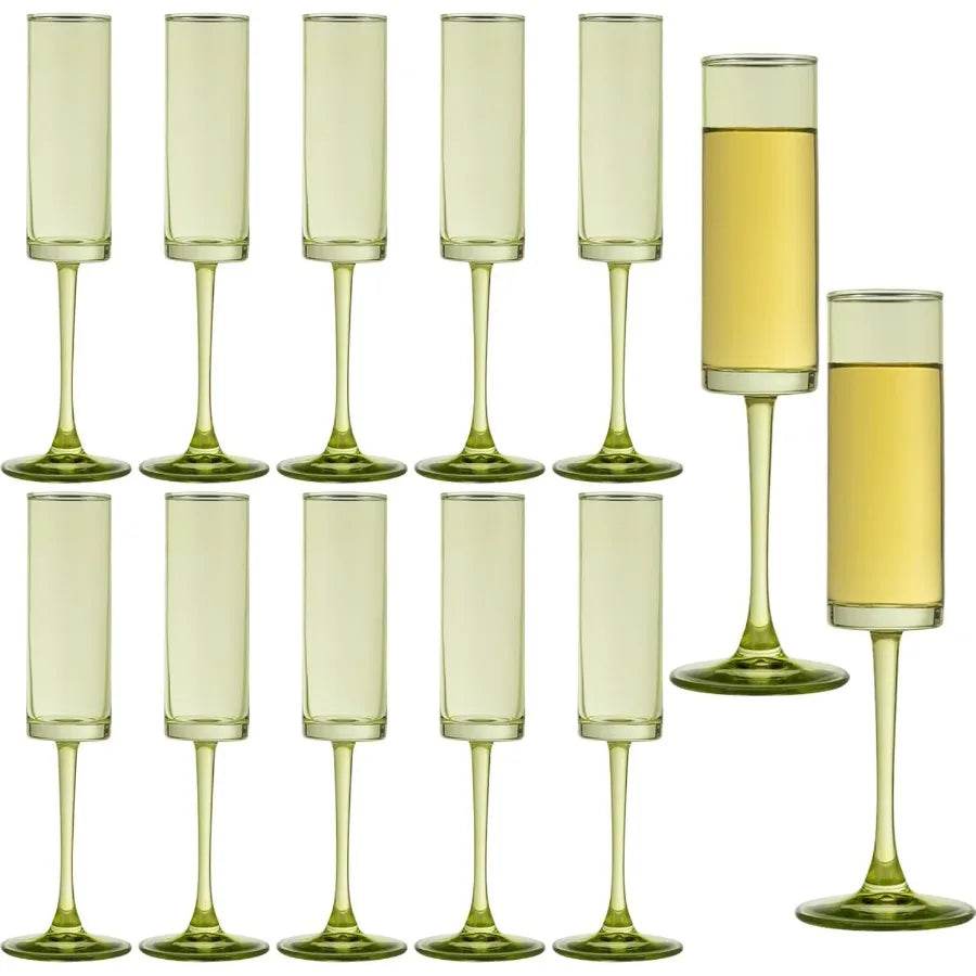 12 Pieces Green Champagne Flutes 6 OZ Straight Sided Wine Glasses Champagne - Metromarketstore
