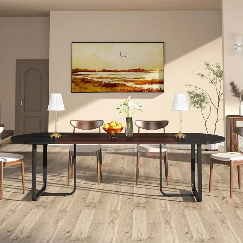 70.86" Modern Oval Dining Table with Walnut and Black Finish - Metromarketstore