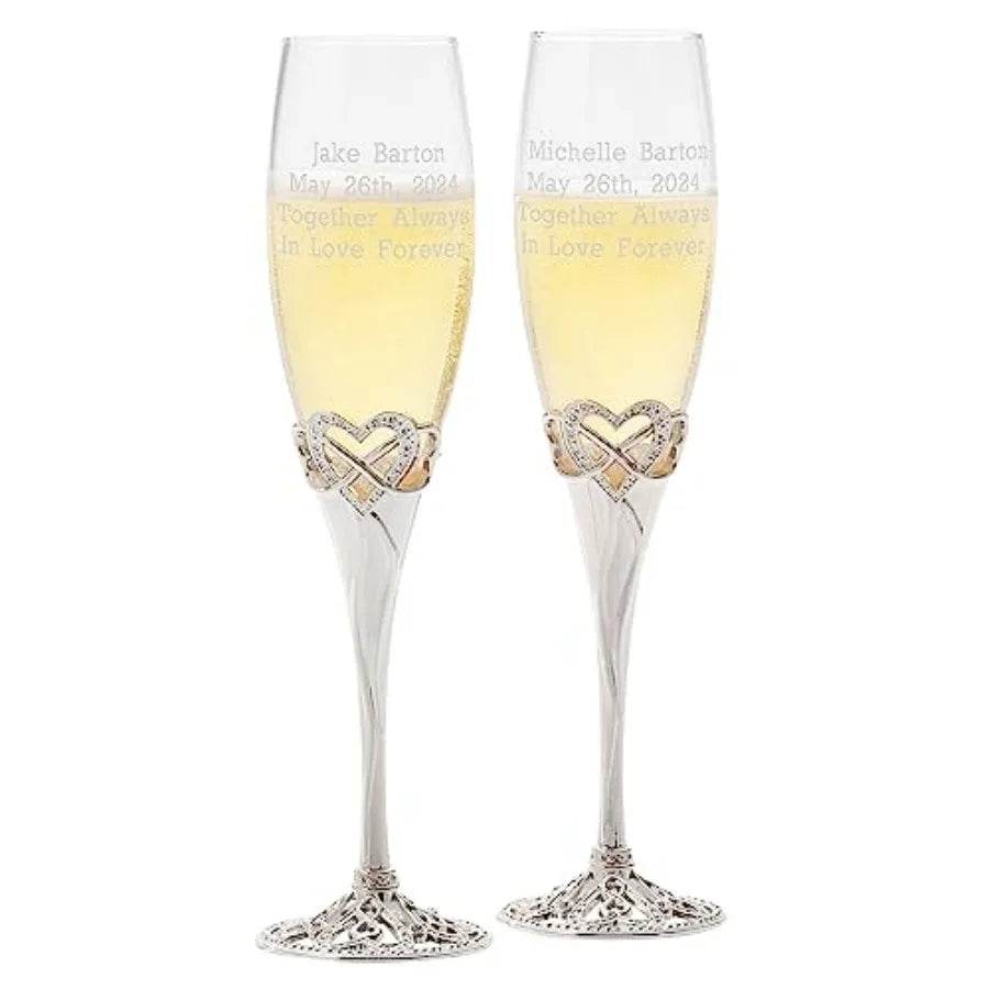 Personalized Infinity Heart Engraved Wedding Champagne Glass Flutes Set of 2 - Metromarketstore