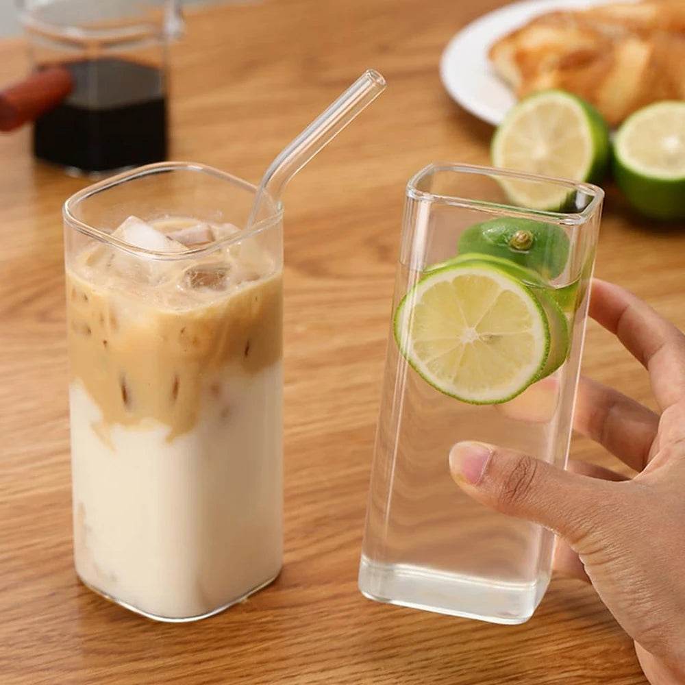2Pcs Glass Water Cup with Lid and Straw 400ML - Metromarketstore