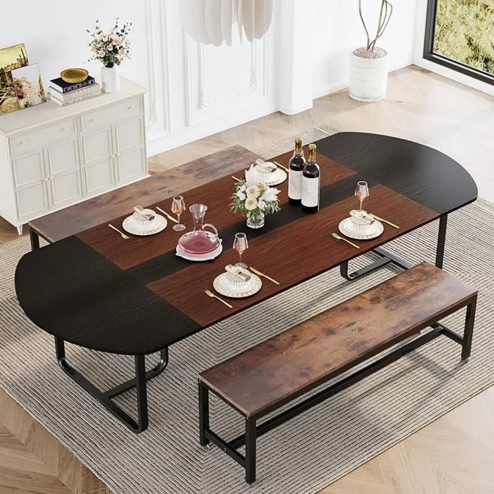 70.86" Modern Oval Dining Table with Walnut and Black Finish - Metromarketstore