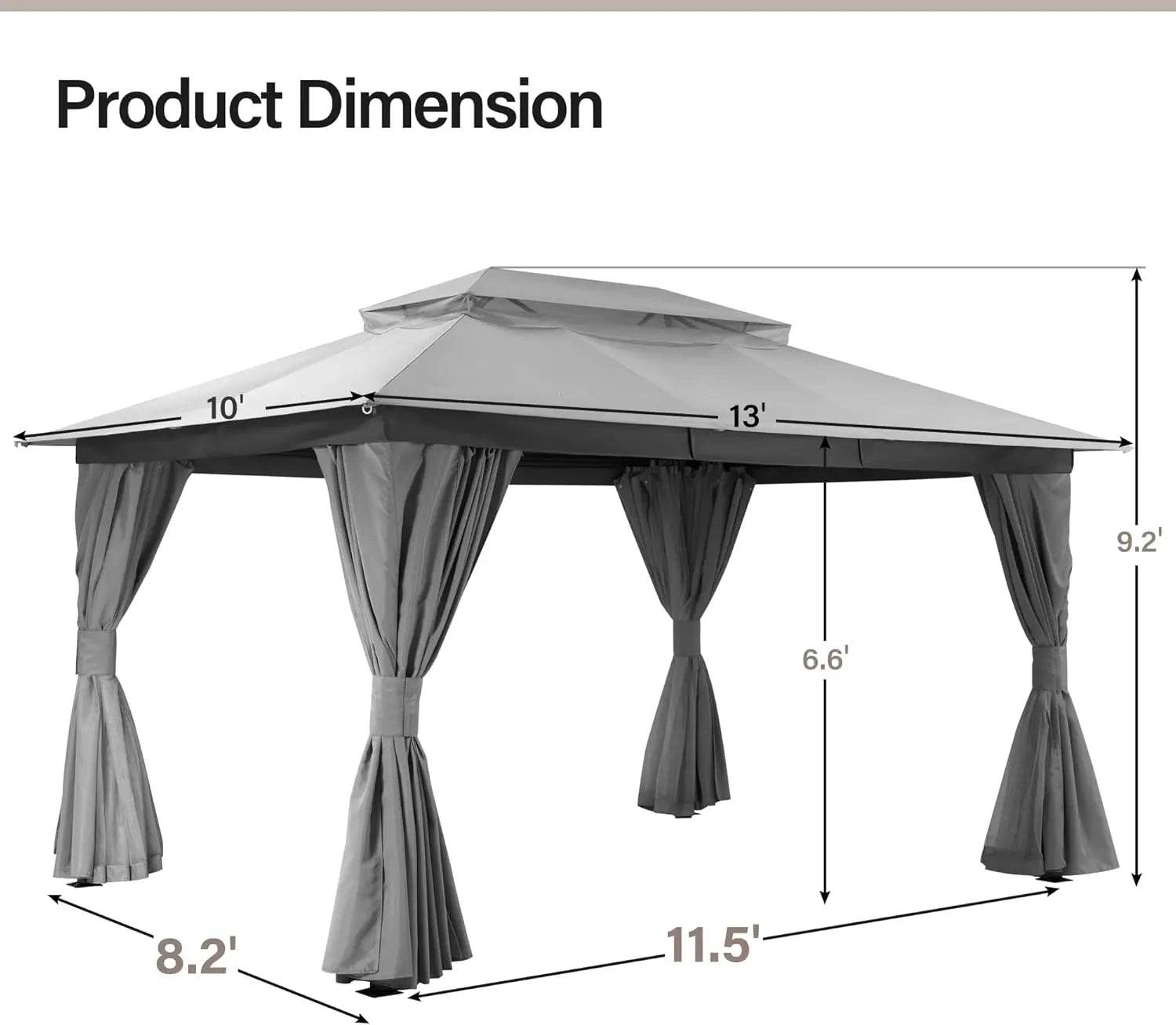 LAUSAINT HOME Outdoor Patio Gazebo 10'x13' with Expansion Bolts - Metromarketstore