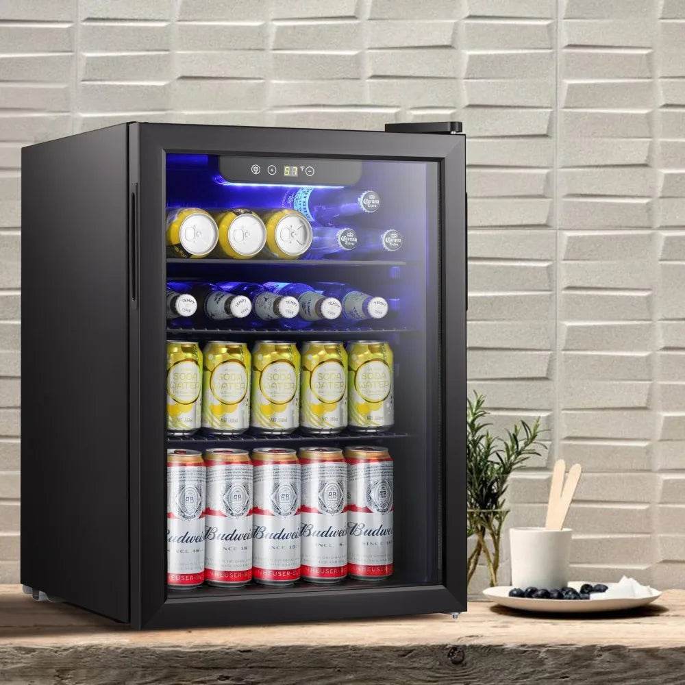Beverage Refrigerator Cooler-85 Can Mini Fridge Glass Door - Metromarketstore