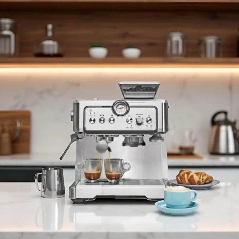 Machine - Semi Automatic Coffee Maker With Auto Tamper, Auto Cleaning, Milk Steamer & Frother, & Bean Grinder - Metromarketstore