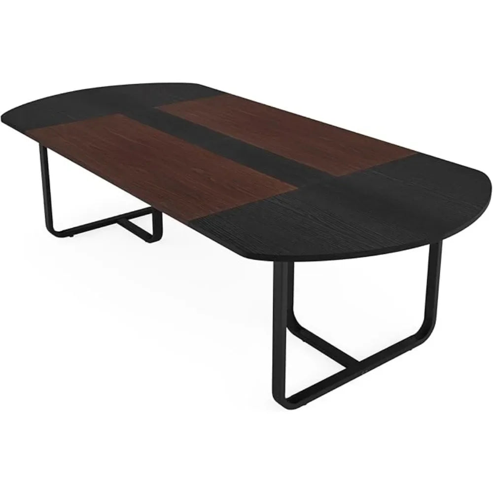 70.86" Modern Oval Dining Table with Walnut and Black Finish - Metromarketstore