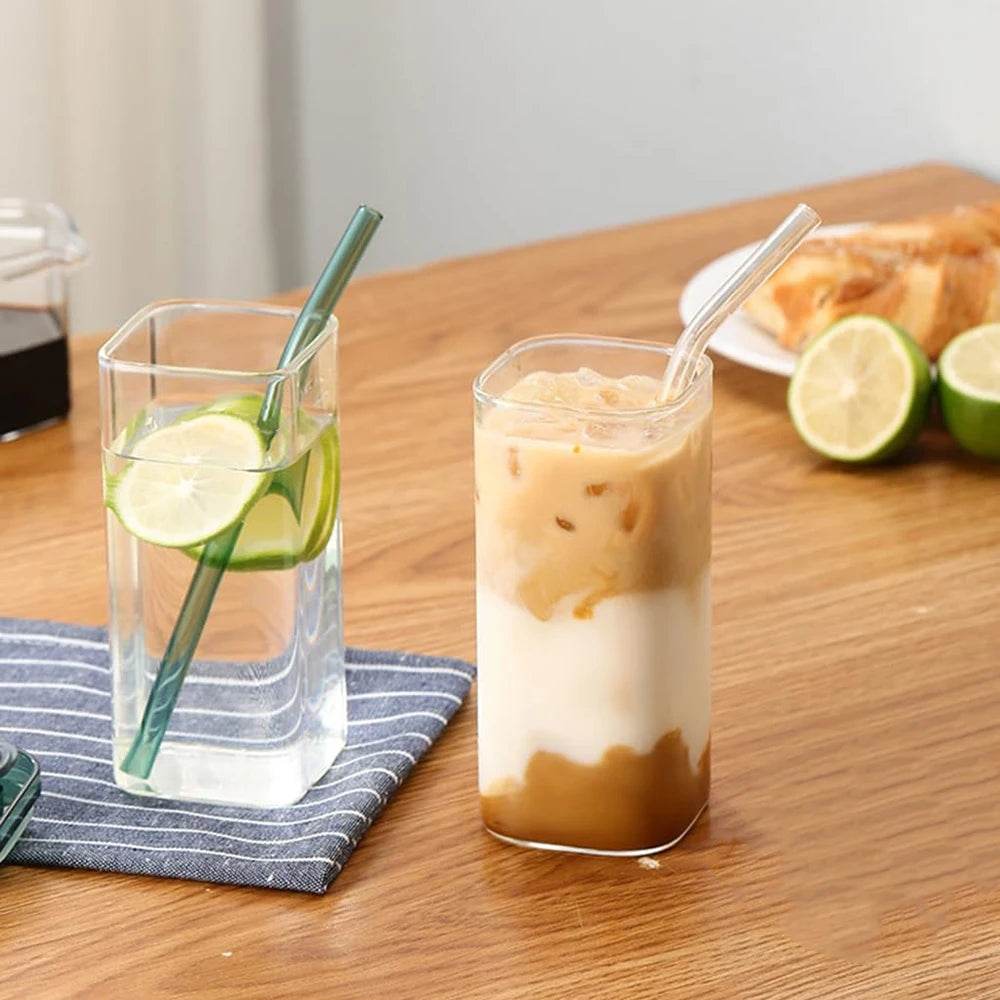 2Pcs Glass Water Cup with Lid and Straw 400ML - Metromarketstore