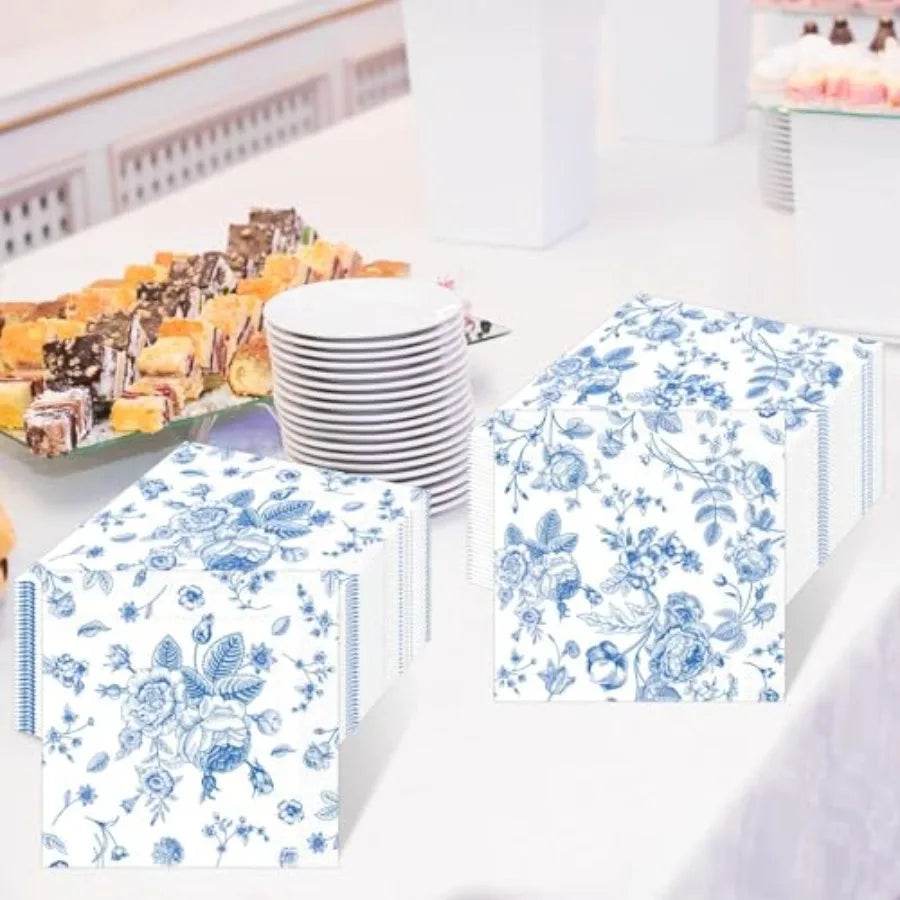 120Pcs Blue Floral napkins - Metromarketstore