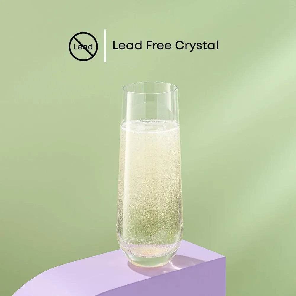 Milo Stemless Champagne Flutes Set of 8 Crystal Glasses. 9.5oz - Metromarketstore