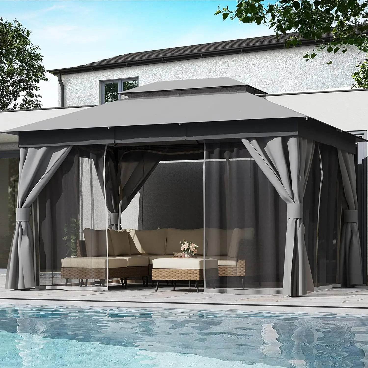 LAUSAINT HOME Outdoor Patio Gazebo 10'x13' with Expansion Bolts - Metromarketstore