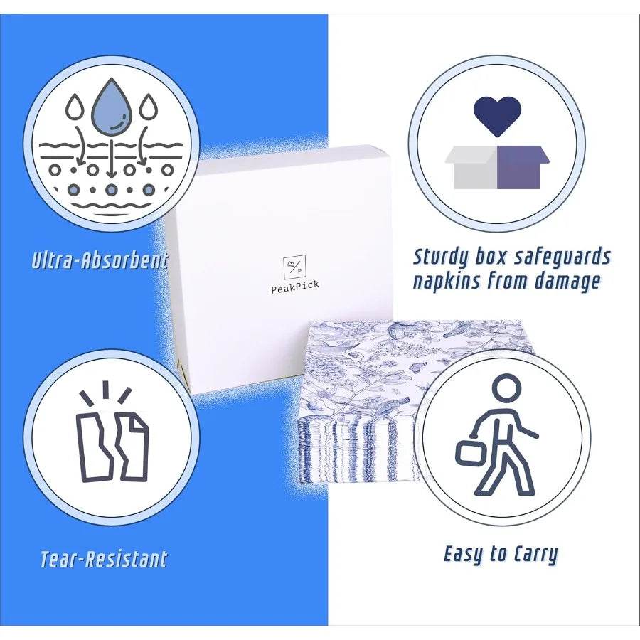 60 Pack Blue Floral Paper napkins Decorative and Disposable - Metromarketstore