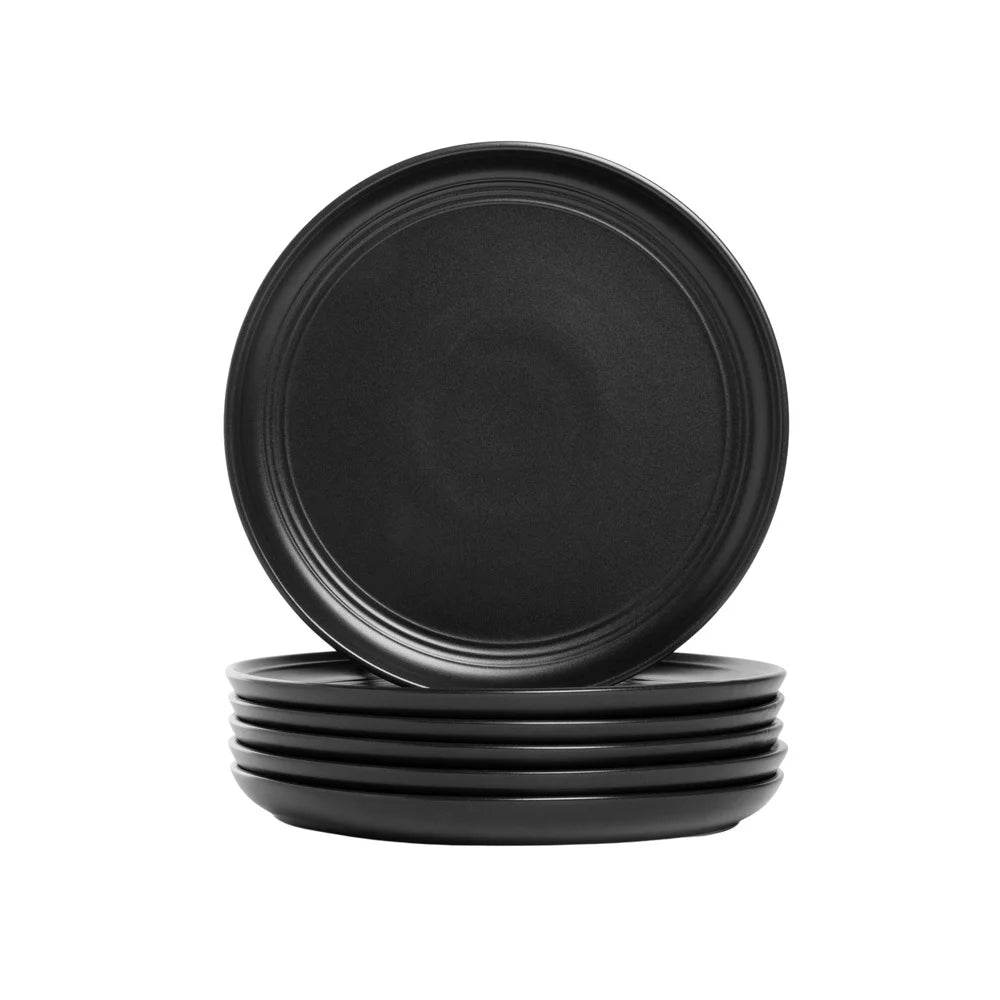 Set of 6 Matte Black Round Stoneware Salad Plates - Metromarketstore