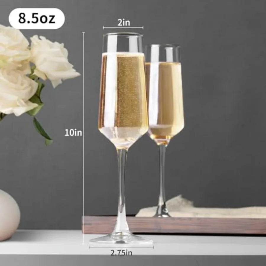 Champagne Flutes Set of 2 Elegant 8.5oz Glasses - Metromarketstore